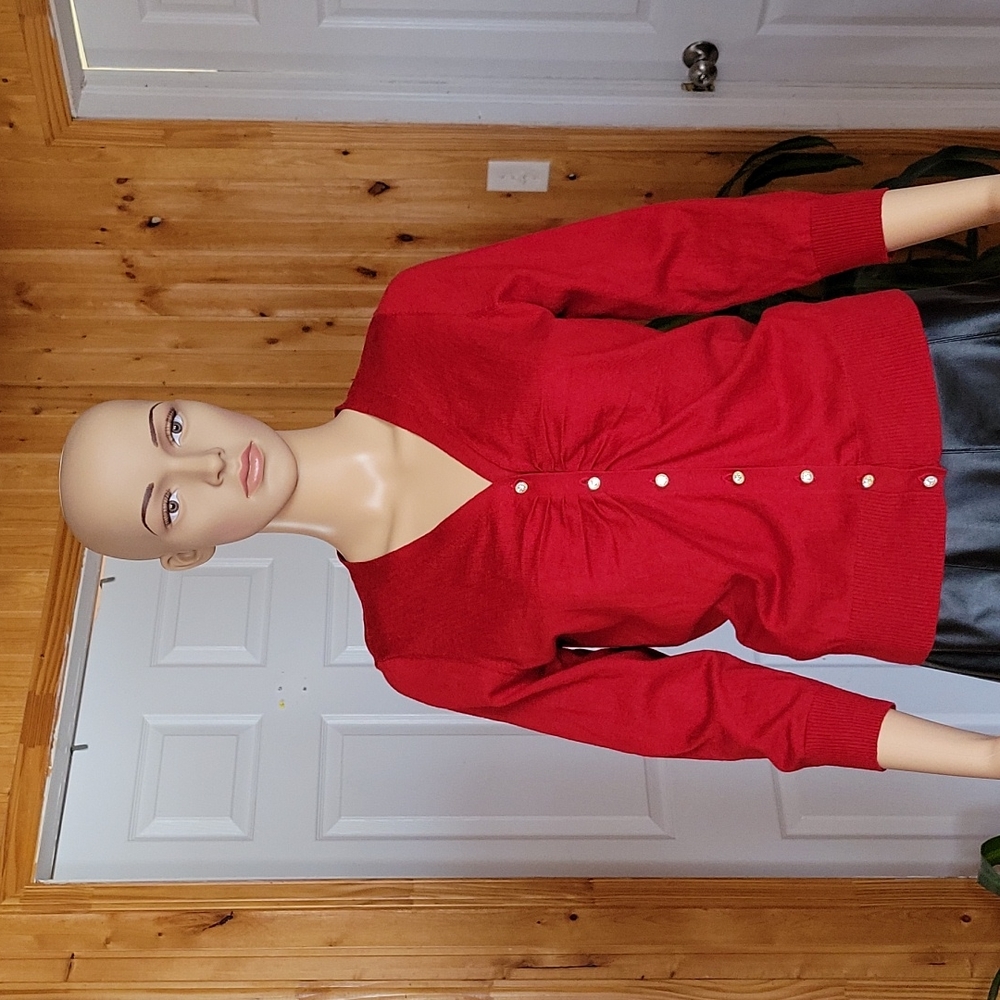Talbots Red Velvet Rhinestone Buttons Cardigan